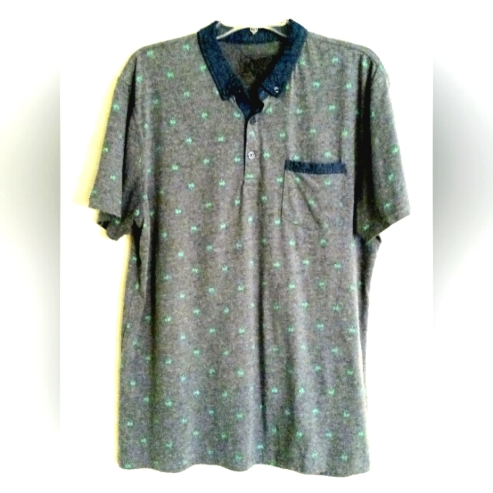 Palm Tree print heathered cotton short sleeve men's comfy polo shirt siz…